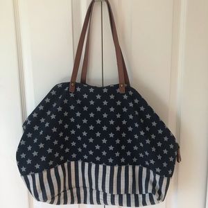 Stars and Stripes denim bag with leather straps